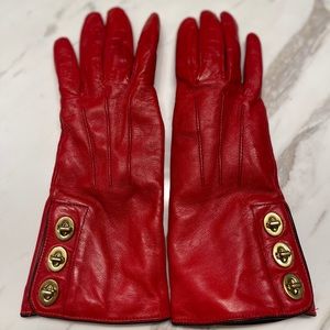 Authentic Coach Leather Gloves Red Size: 6.5